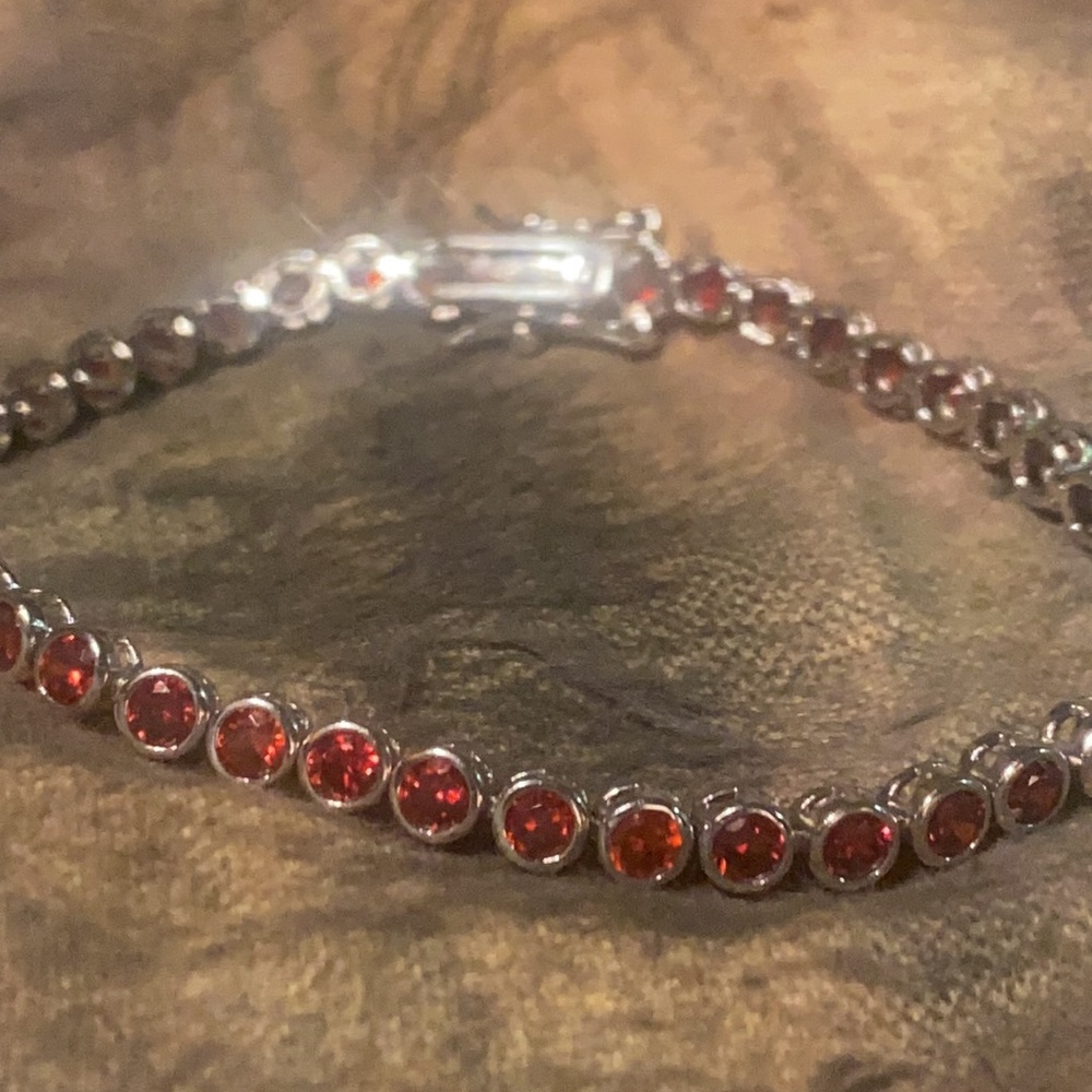 Rare Red Topaz Bezel Set Bracelet